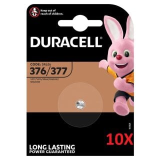 10x Duracell Uhrenbatterie D377 1,55V 28mAh AgO 1er Blister