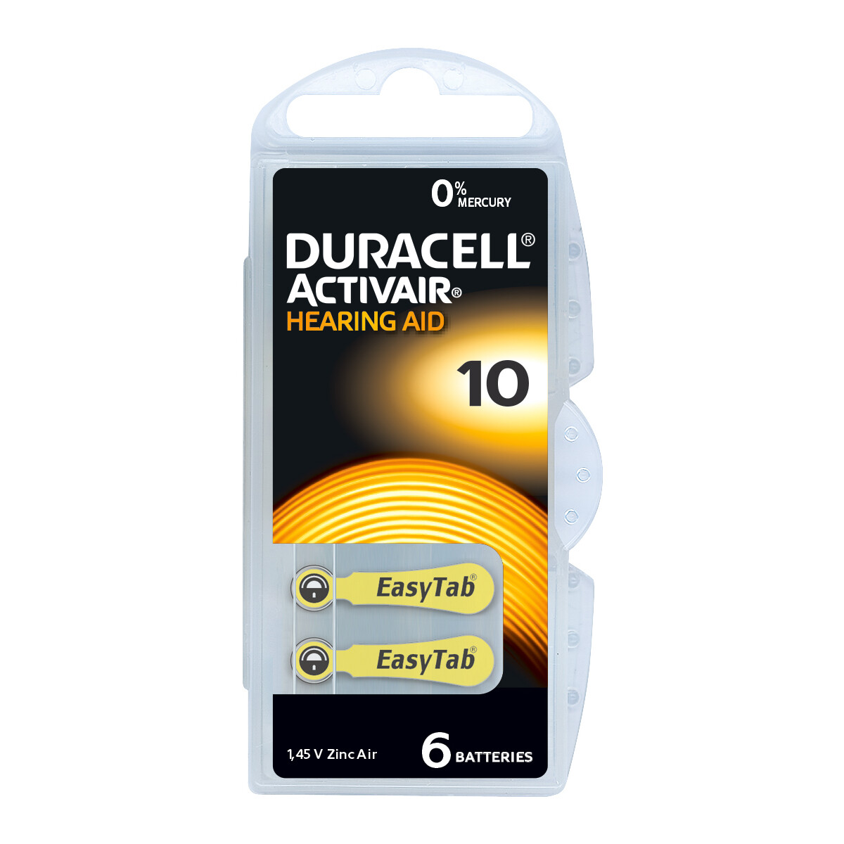 Duracell Hörgerätebatterie DA10 Zn/Luft 1,4V / 90mAh 6er Blister