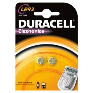 Duracell Alkaline-Knopfzelle LR43 Alkaline 1,5V / 73mAh 2er Blister