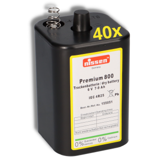 40x Nissen Premium 800 - 6V / 7-9Ah Trockenbatterie - ohne Quecksilber und Cadmium