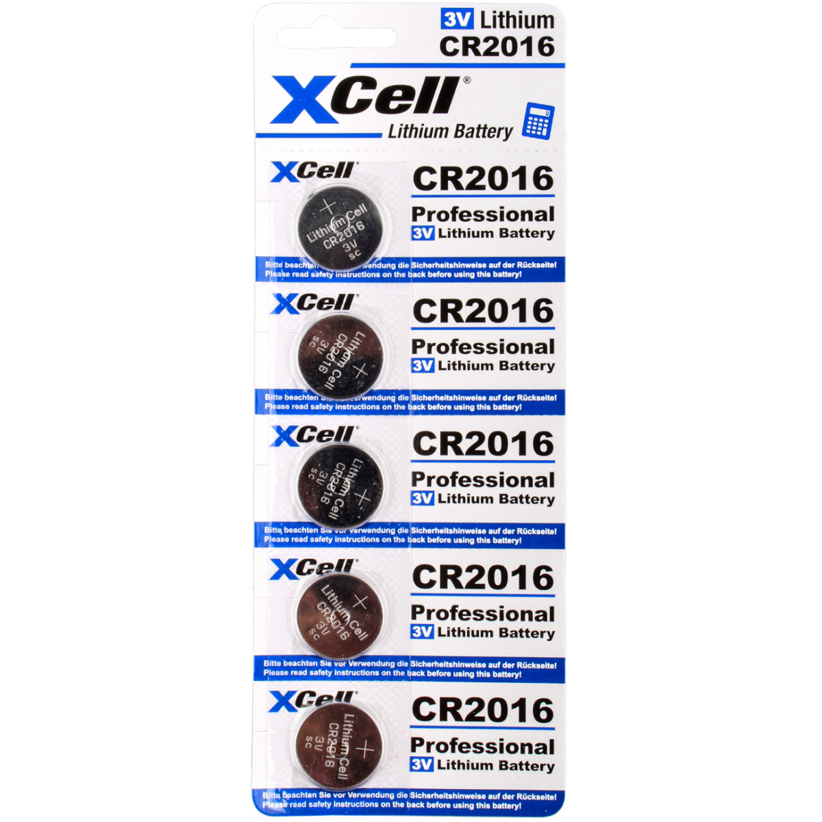 5er Sparset XCell CR2016 Lithium-Knopfzelle 3V / 90mAh