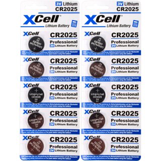 10x CR2025 Lithium-Knopfzelle 3V / 170mAh (2x 5er Pack)