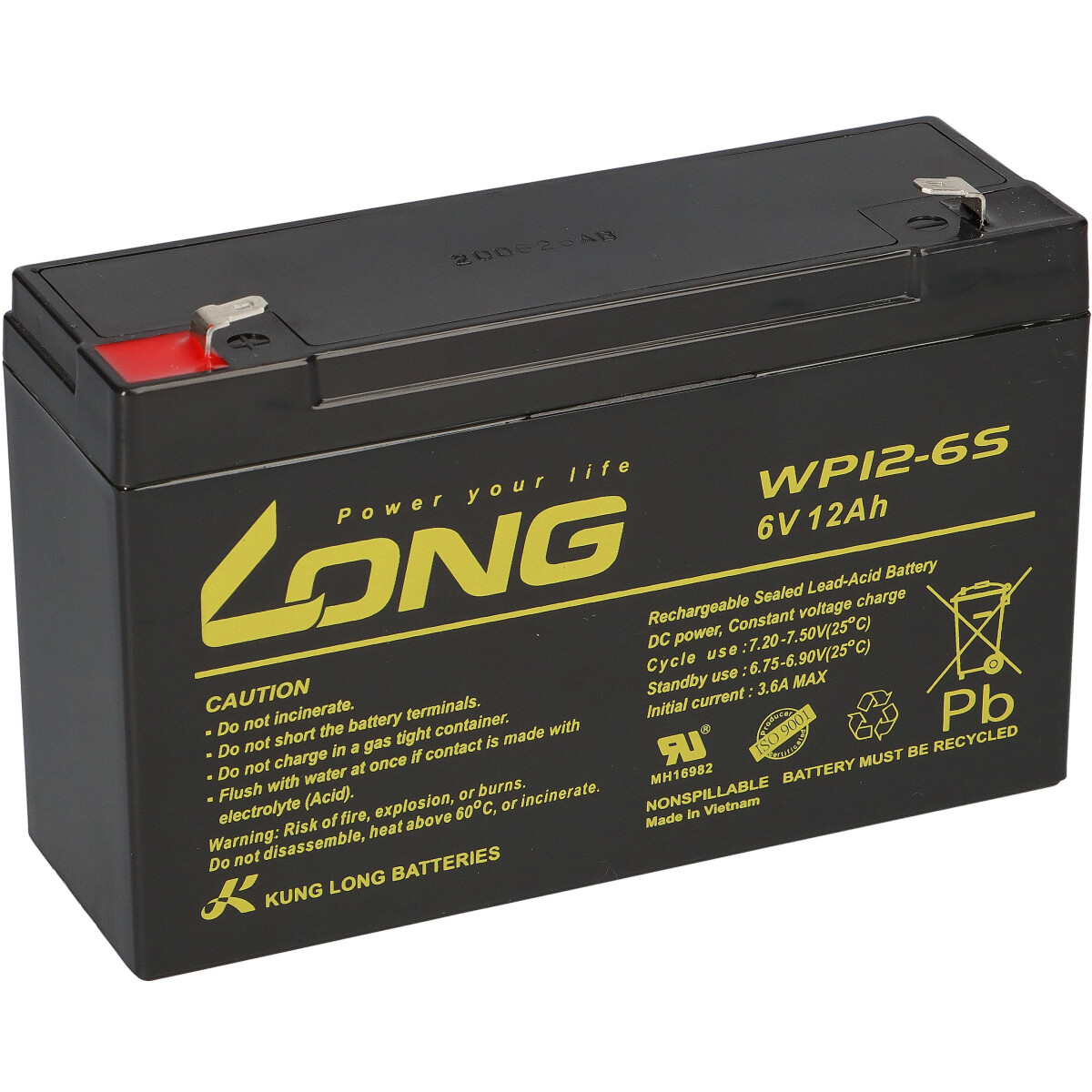 Kung Long WP12-6S AGM Akku 6V 12Ah – passend für Notstrom Sicherheit USV
