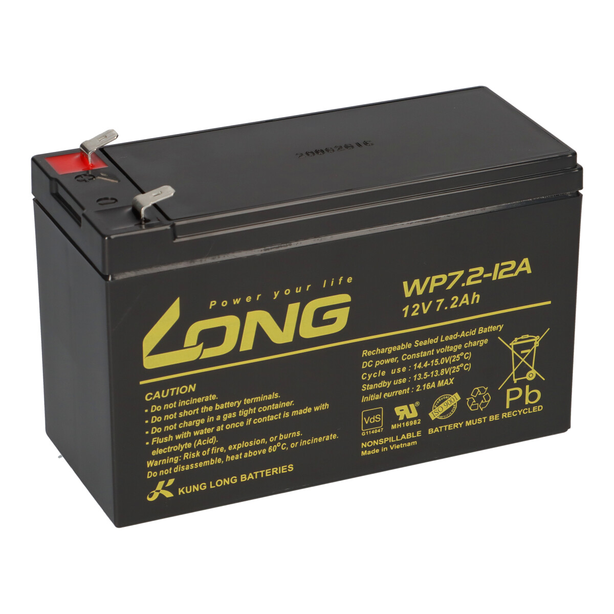 Kung Long WP7,2-12A F2 AGM Akku 12V 7,2Ah – passend für PS7.2D-12 PS7.5D-12 PS8D-12