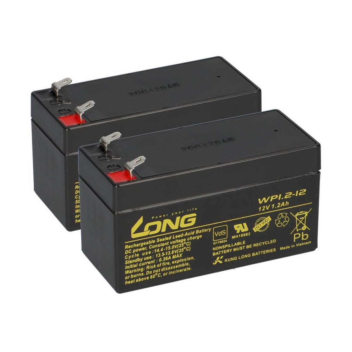 2x Kung Long WP1.2-12 AGM Akku 12V 1,2Ah – passend für Krankenhausbett | VdS-Ausführung