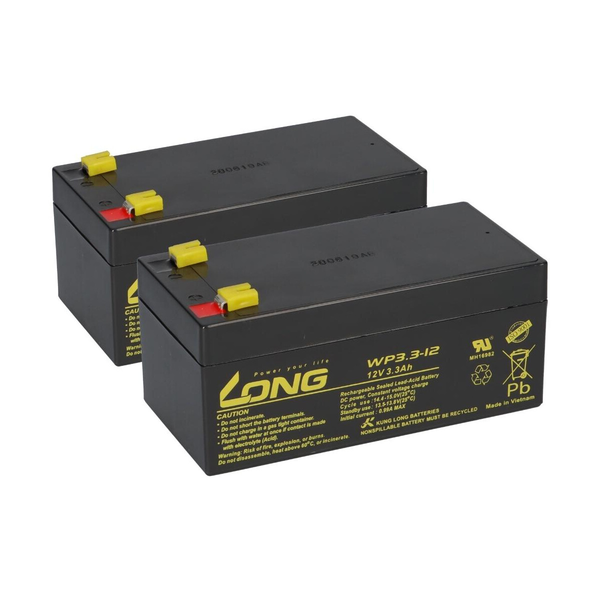 2x Kung Long WP3.3-12 AGM Akku 12V 3,3Ah – passend für Steighilfe Scala Mobil S31 | VdS-Ausführung