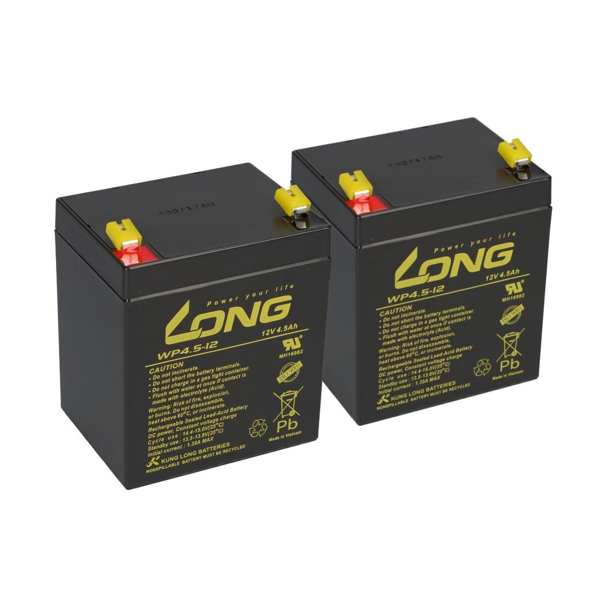 2x Kung Long WP4.5-12 AGM Akku 12V 4,5Ah – passend für Lifter Primo Cielo V4 | VdS-Ausführung