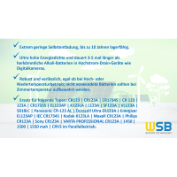 PATONA Li-Ion 3,7V Wiederaufladbare Zelle CR123A 16340 Zelle