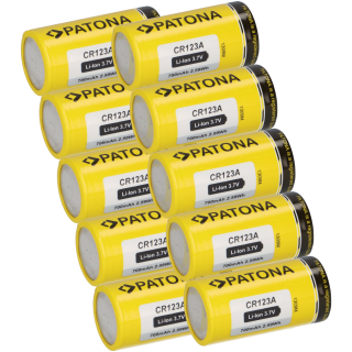 10x PATONA Li-Ion 3,7V Akku CR123A 16340 Zelle 700mAh 2,59Wh