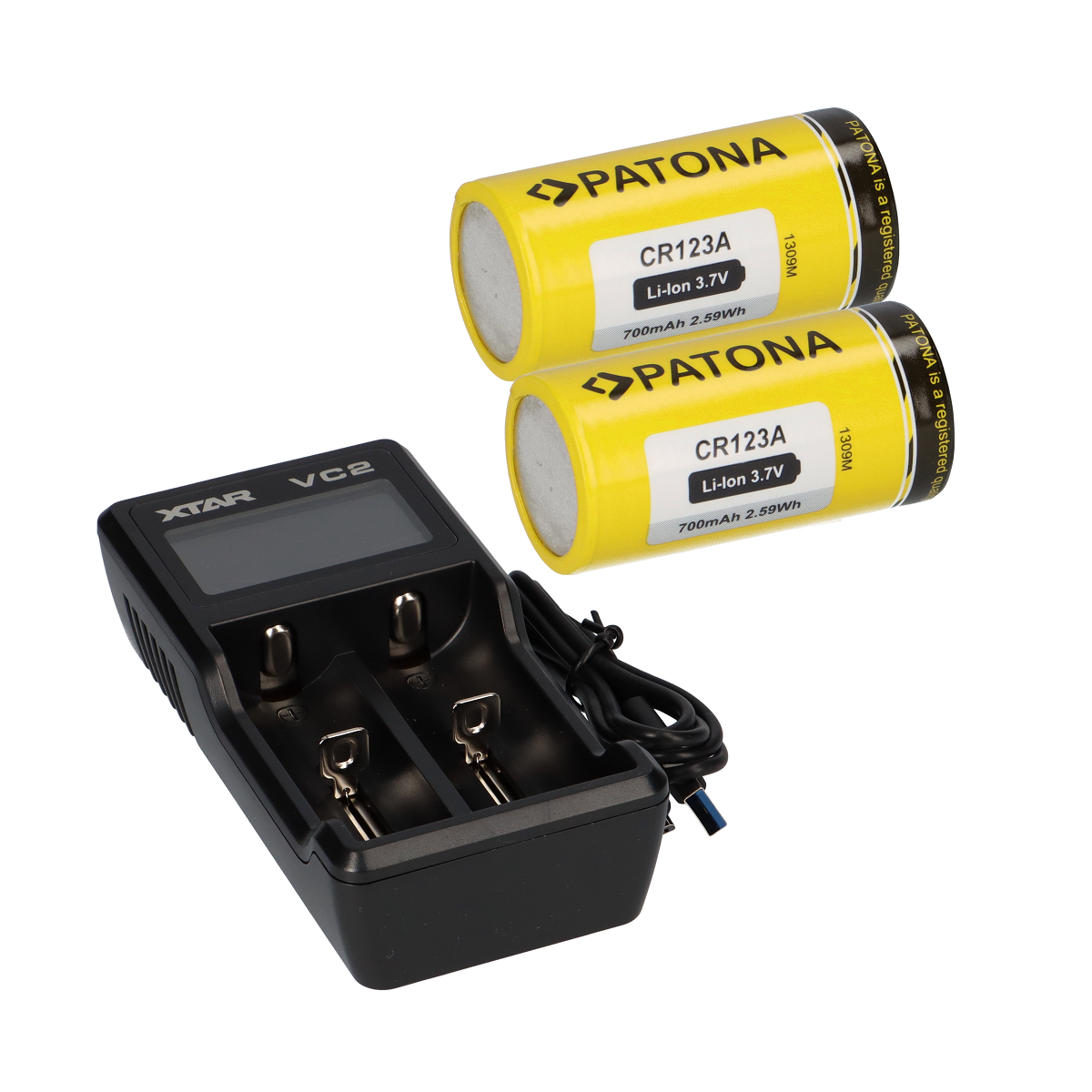 Set 2x CR123A + Xtar VC2 2-Schacht Lithium Ladegerät