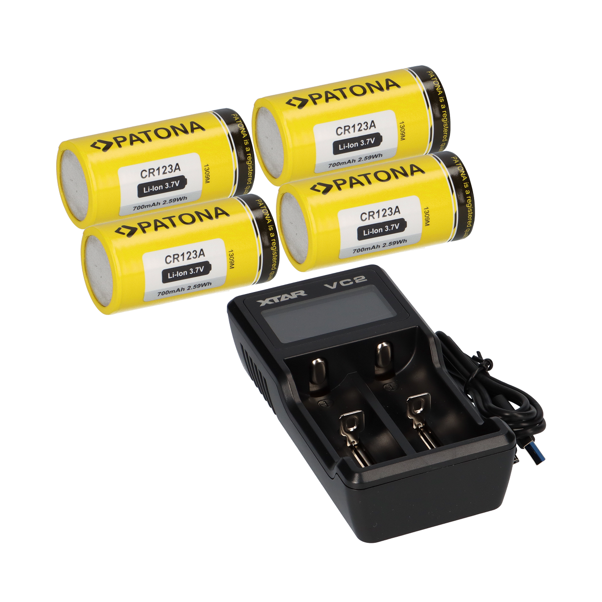 Set 4x CR123A + Xtar VC2 2-Schacht Lithium Ladegerät