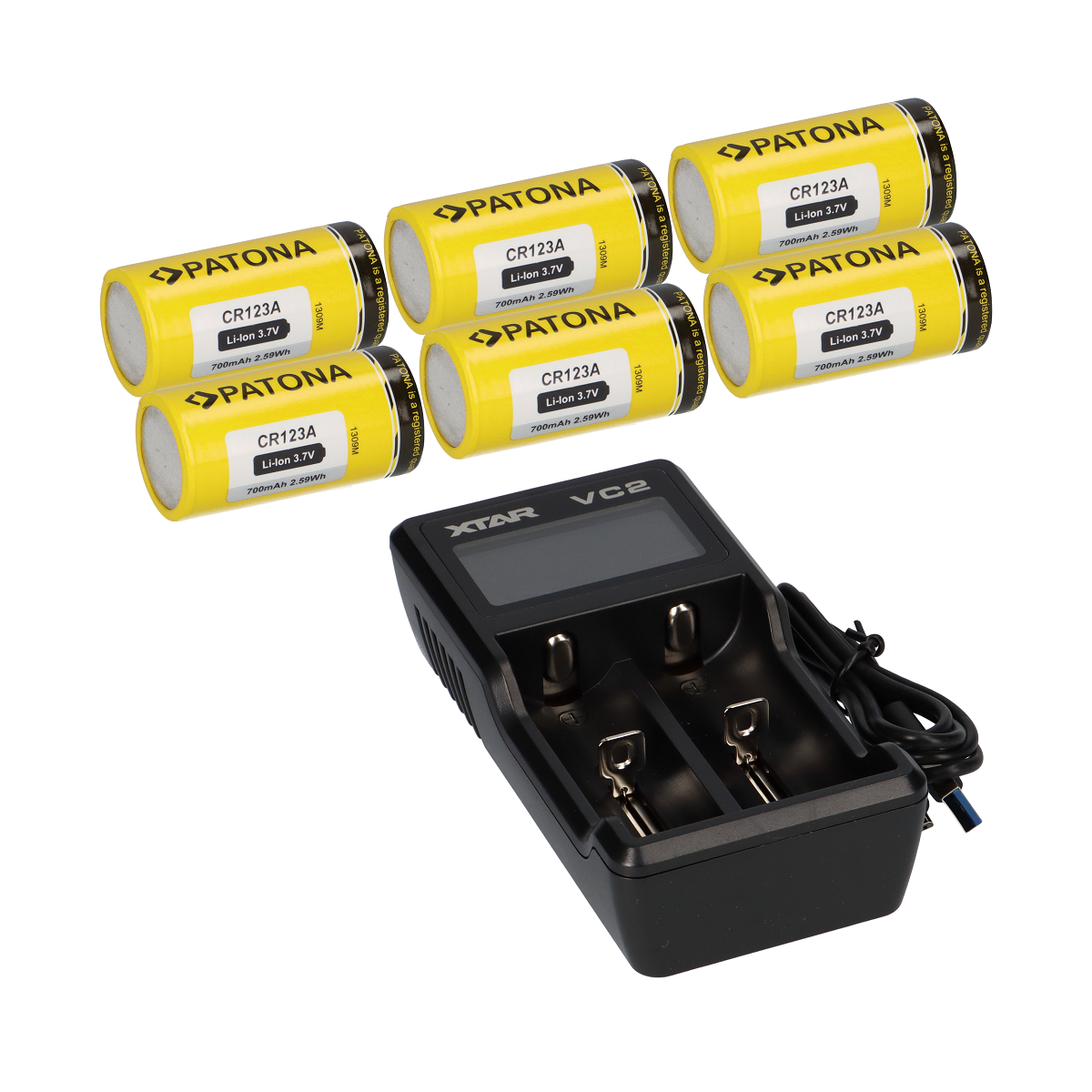 Set 6x CR123A + Xtar VC2 2-Schacht Lithium Ladegerät