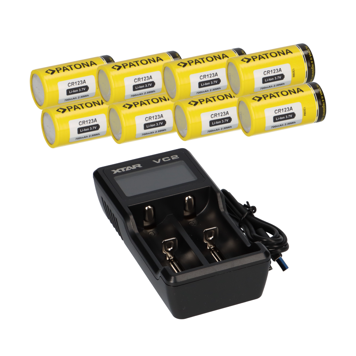 Set 8x CR123A + Xtar VC2 2-Schacht Lithium Ladegerät