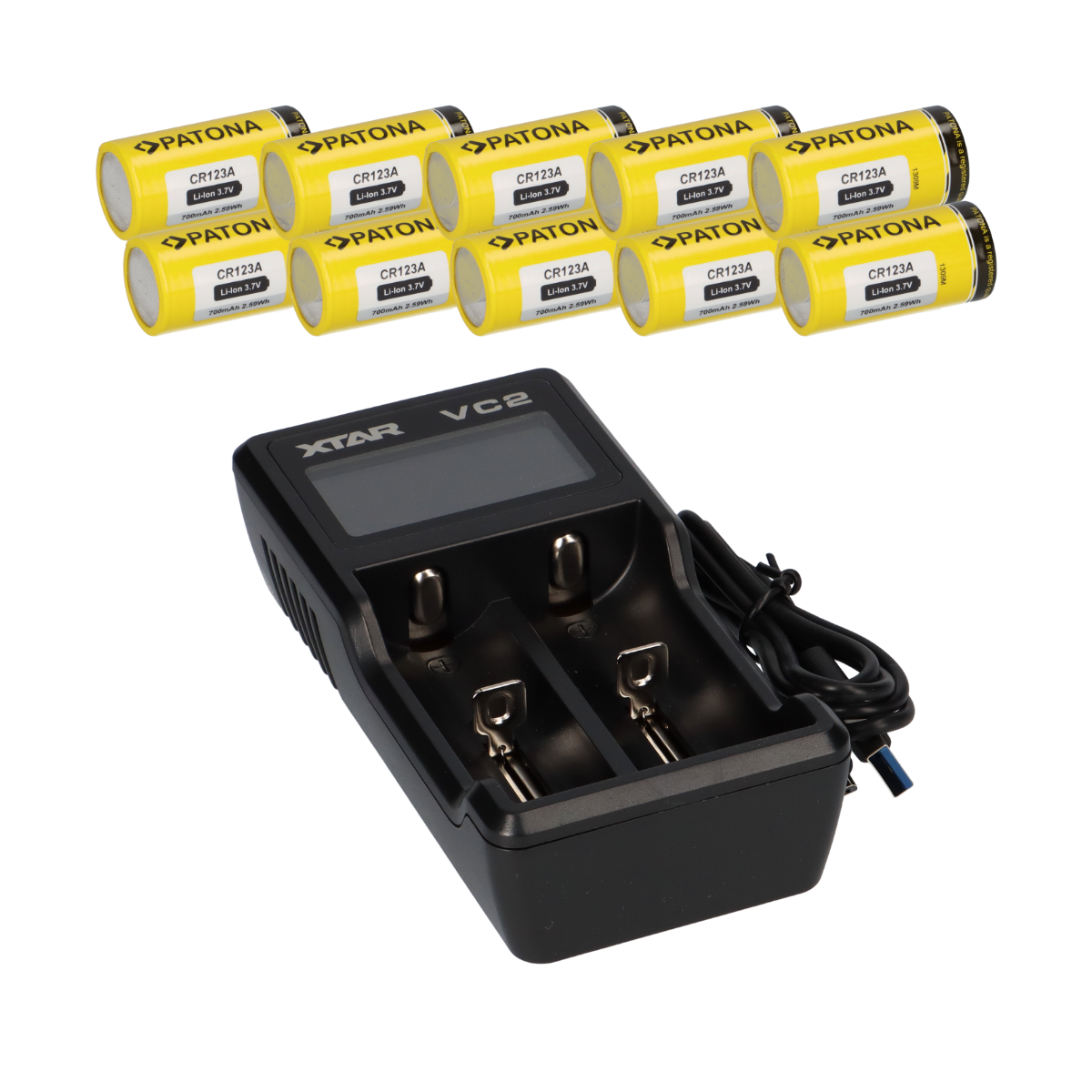 Set 10x CR123A + Xtar VC2 2-Schacht Lithium Ladegerät