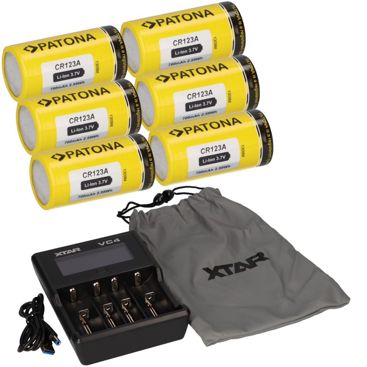 Set 6x Patona CR123A Akku + Xtar VC4 Ladegerät Li-Ion NiMH