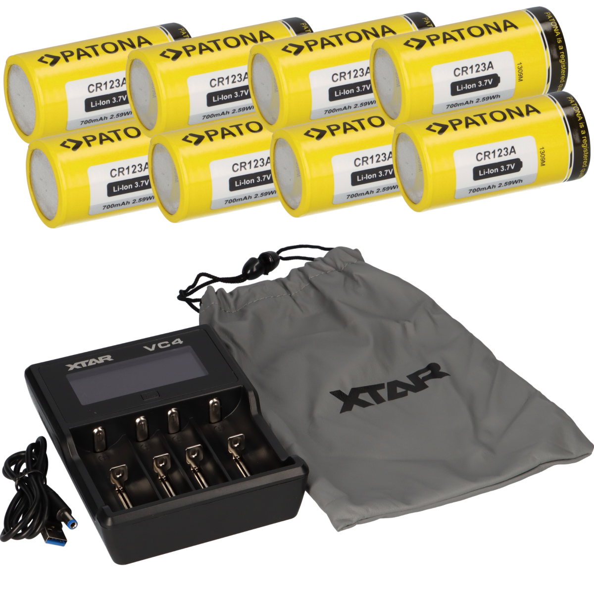 Set 8x Patona CR123A Akku + Xtar VC4 Ladegerät Li-Ion NiMH