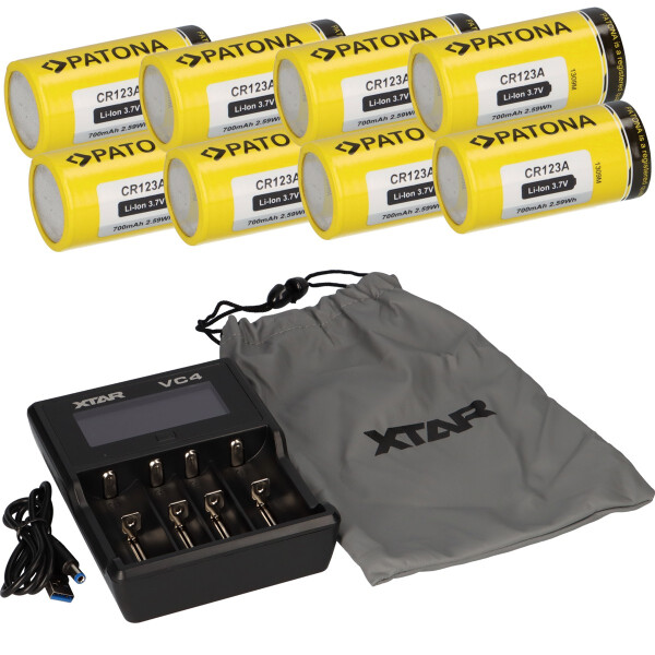 Set 8x Patona CR123A Akku + Xtar VC4 Ladegerät Li-Ion NiMH