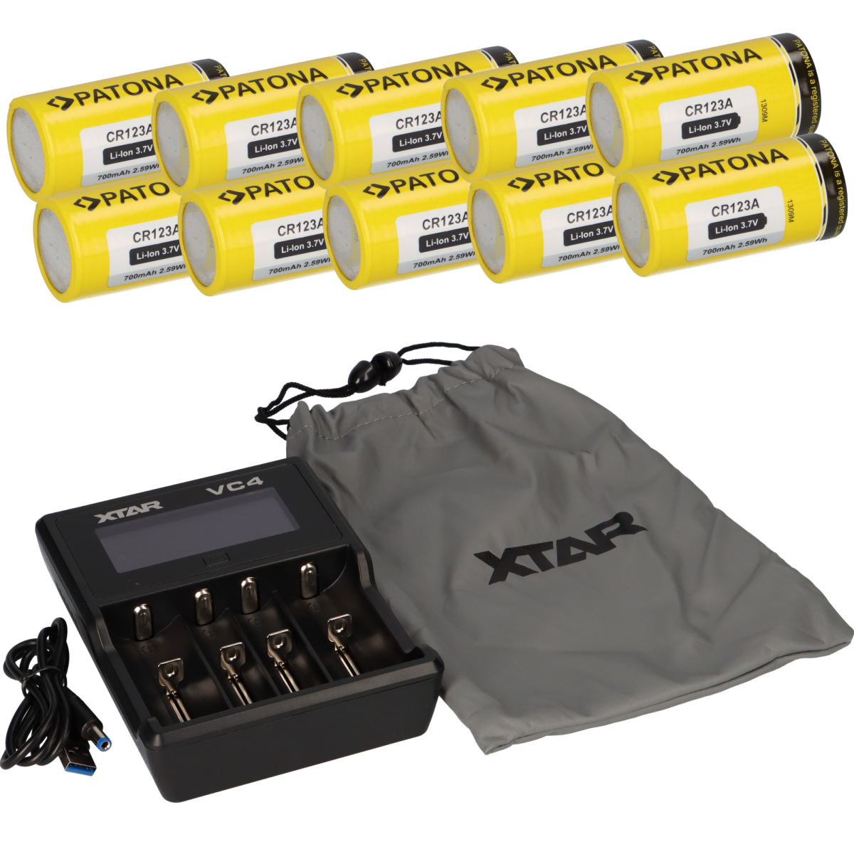 Set 10x Patona CR123A Akku + Xtar VC4 Ladegerät Li-Ion NiMH
