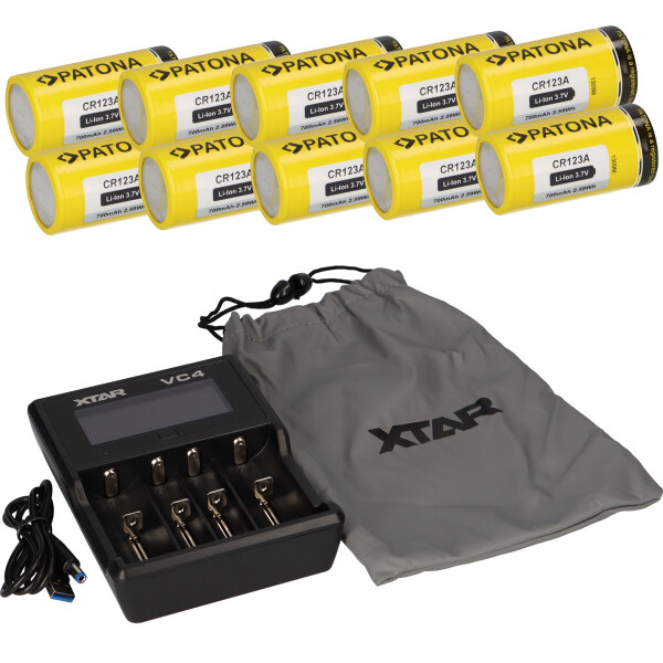 Set 10x Patona CR123A Akku + Xtar VC4 Ladegerät Li-Ion NiMH