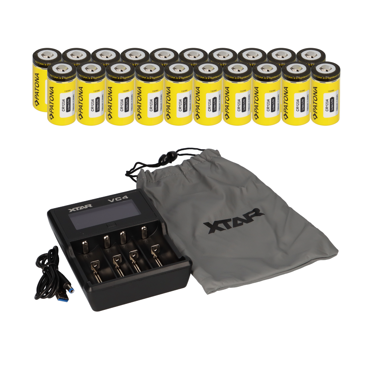 Set 20x Patona CR123A Akku + Xtar VC4 Ladegerät Li-Ion NiMH