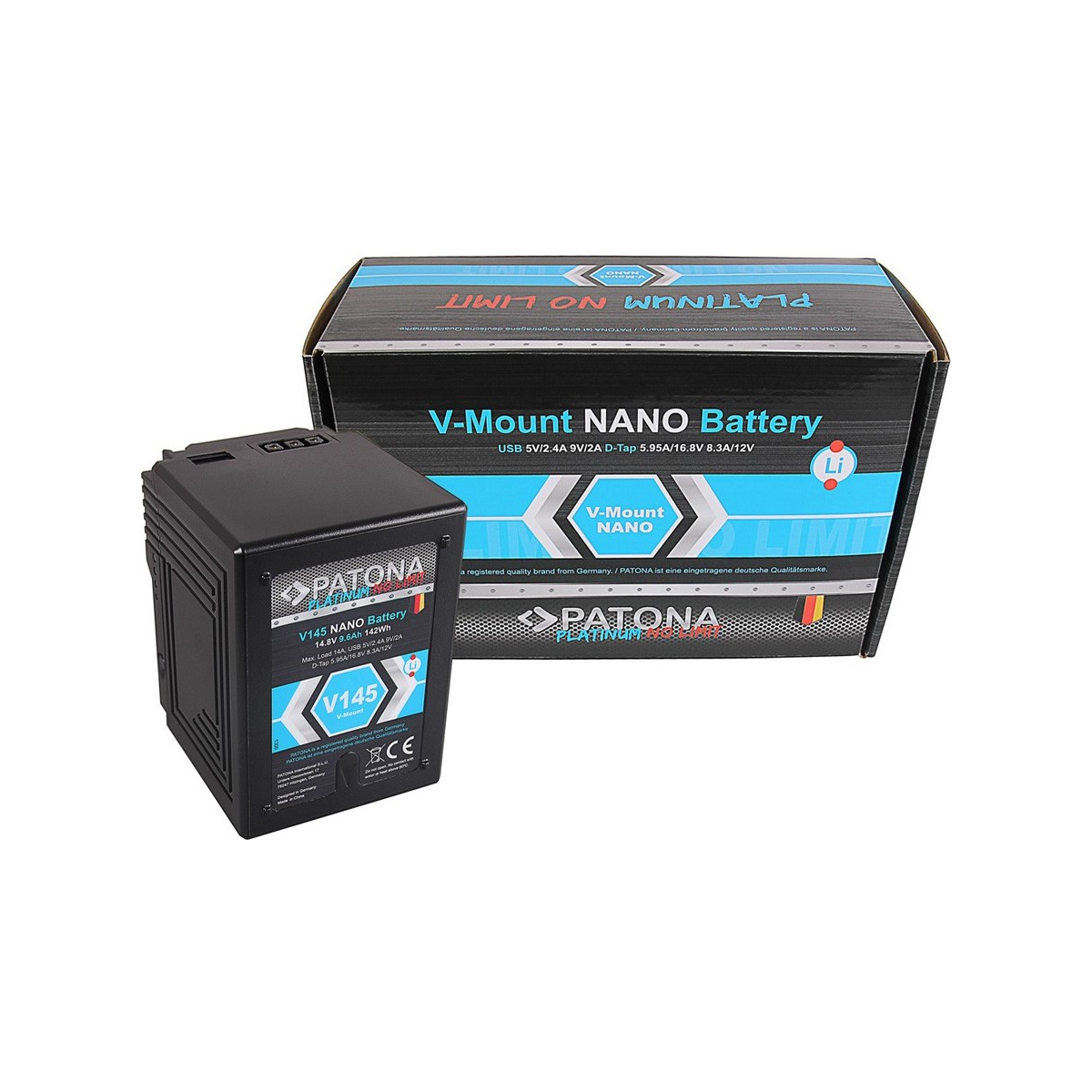 PATONA Platinum NANO V145 V-Mount 142Wh f. Sony DSR 600P 650P 652P HDW 800P PDW 850 BP-150w RED ARRI