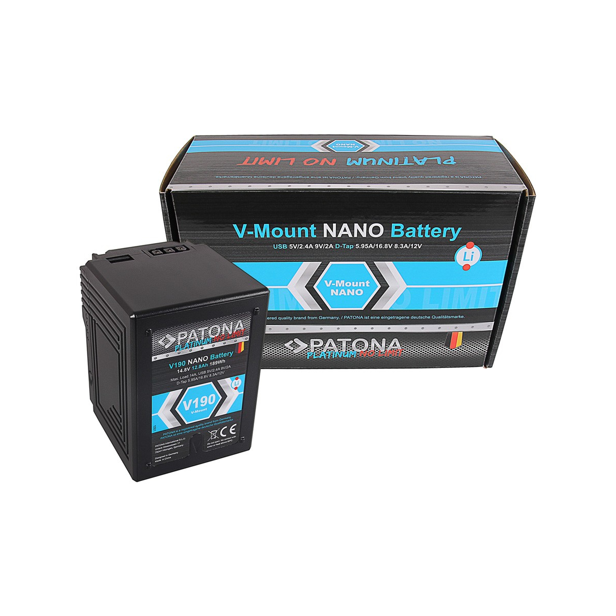 Platinum NANO V190 V-Mount 189Wh f. Sony DSR 600P 650P 652P HDW 800P PDW 850 BP-150w RED ARRI