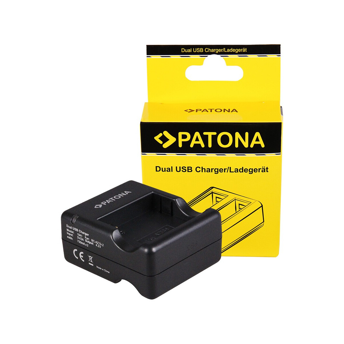 PATONA Dual Schnell-Ladegerät für Xiaomi Yi AZ13-2 AZ13-1 inkl. Micro-USB Kabel