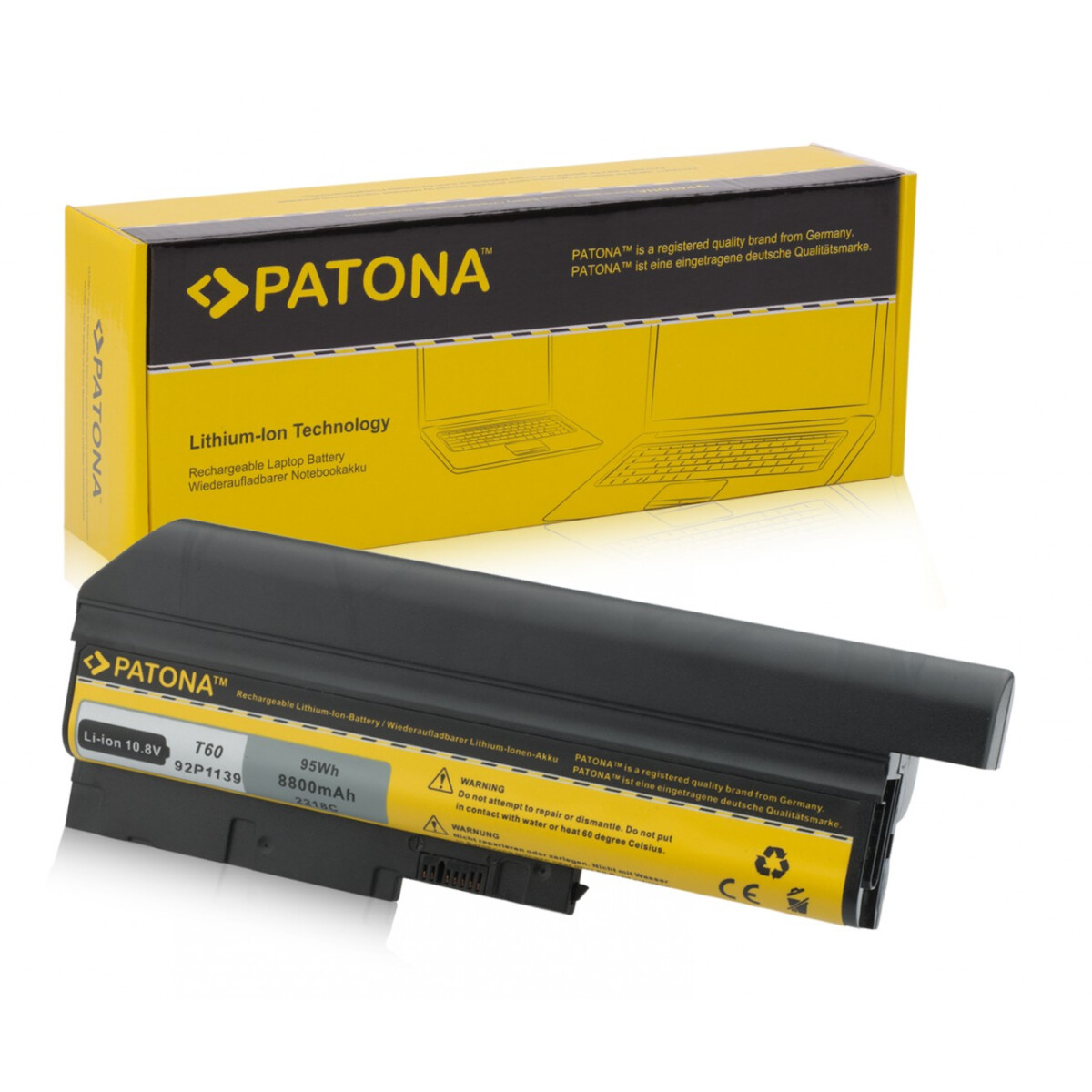 PATONA Akku passend für IBM T60 Thinkpad 9455 9456 9457 9458 9459 9460 9461 – 10,8 Volt 8800 mAh