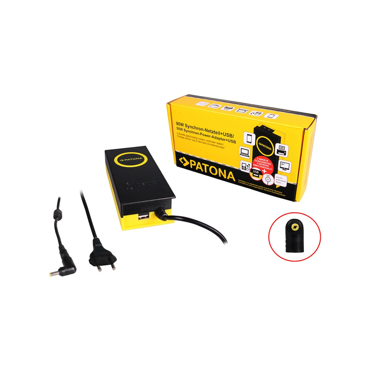 PATONA 90W Synchron Netzteil 4,8x1,7x12mm 19V inkl. USB Ausgang 2,1A