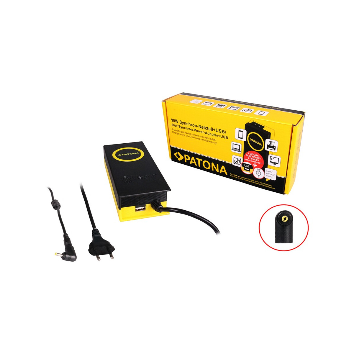 PATONA 90W Synchron Netzteil 4x3x12mm 19V inkl. USB Ausgang 2,1A