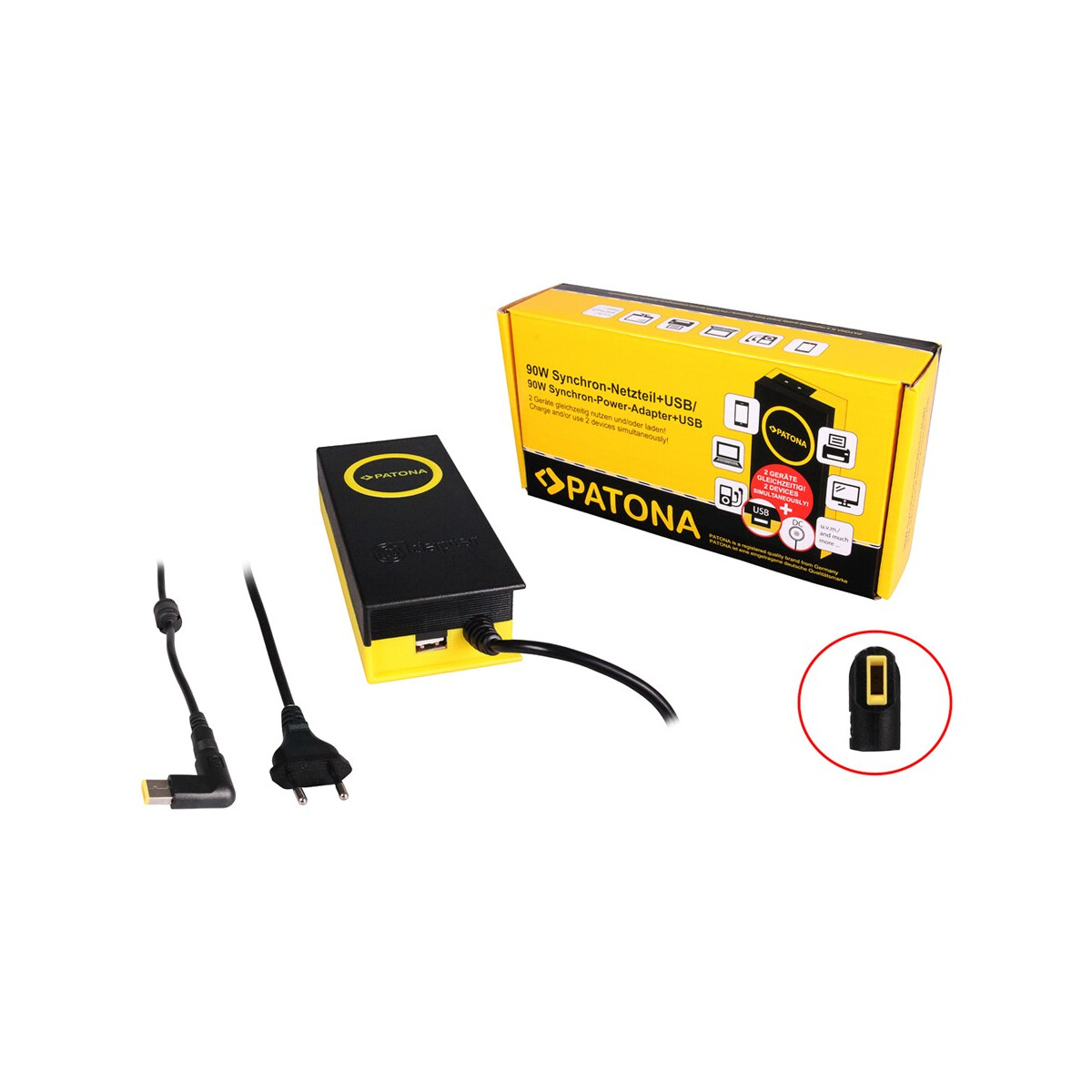 PATONA 90W Synchron Netzteil 11x4,5x12mm 20V inkl. USB Ausgang 2,1A