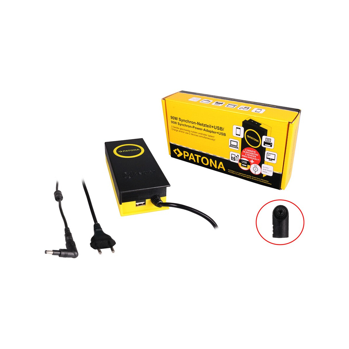 PATONA 90W Synchron Netzteil 4,7x1,7x10mm 19,5V inkl. USB Ausgang 2,1A
