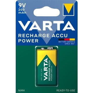 Varta 9V Block 6LR61 MN1604 wiederaufladbar Ready2Use Akku Ni-MH 8,4V 200mAh