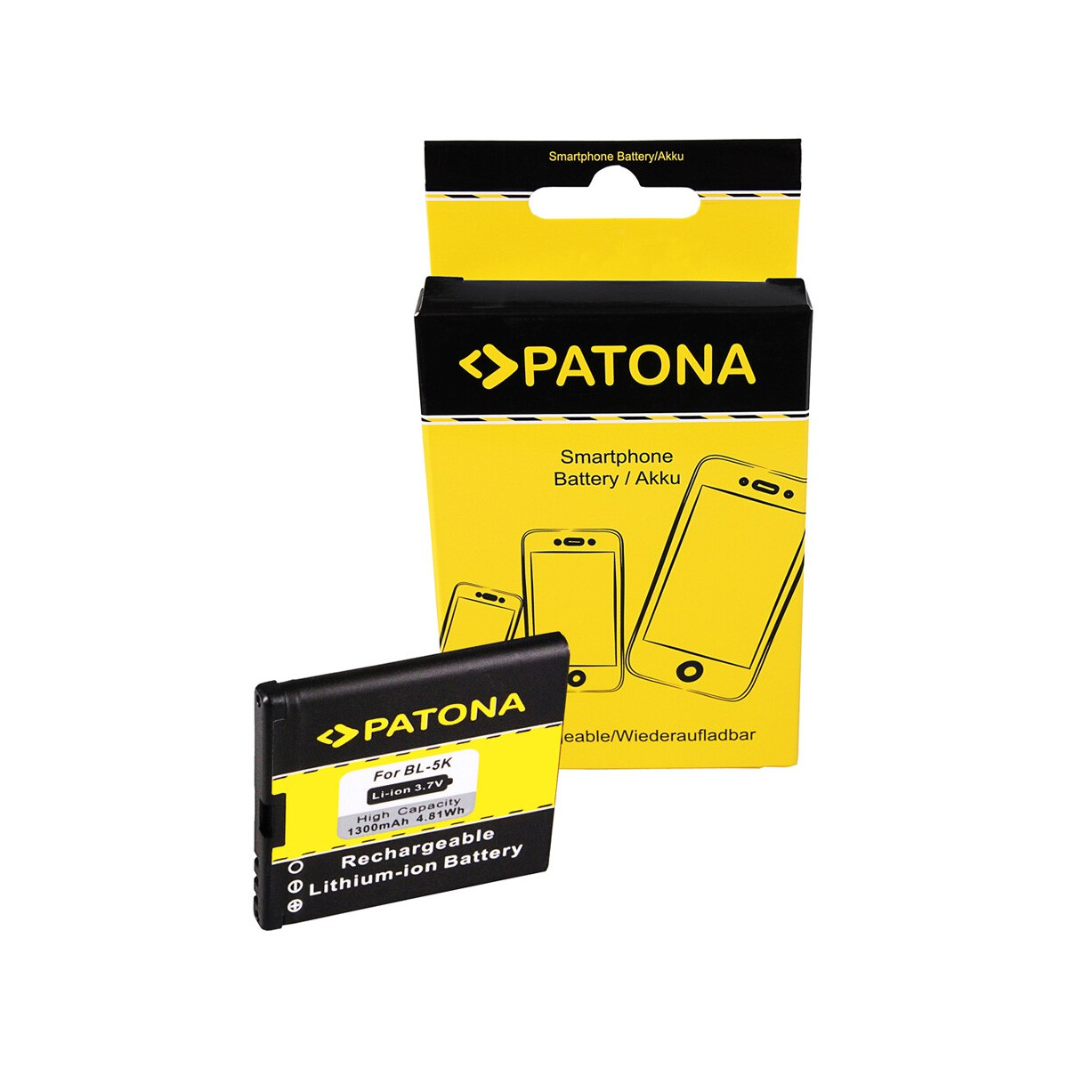 PATONA Akku für Nokia N85 701 C7 C700 C7-00 N85 N868MP N868MP N86-8MP N86-8MP – 3,7 Volt 1300 mAh